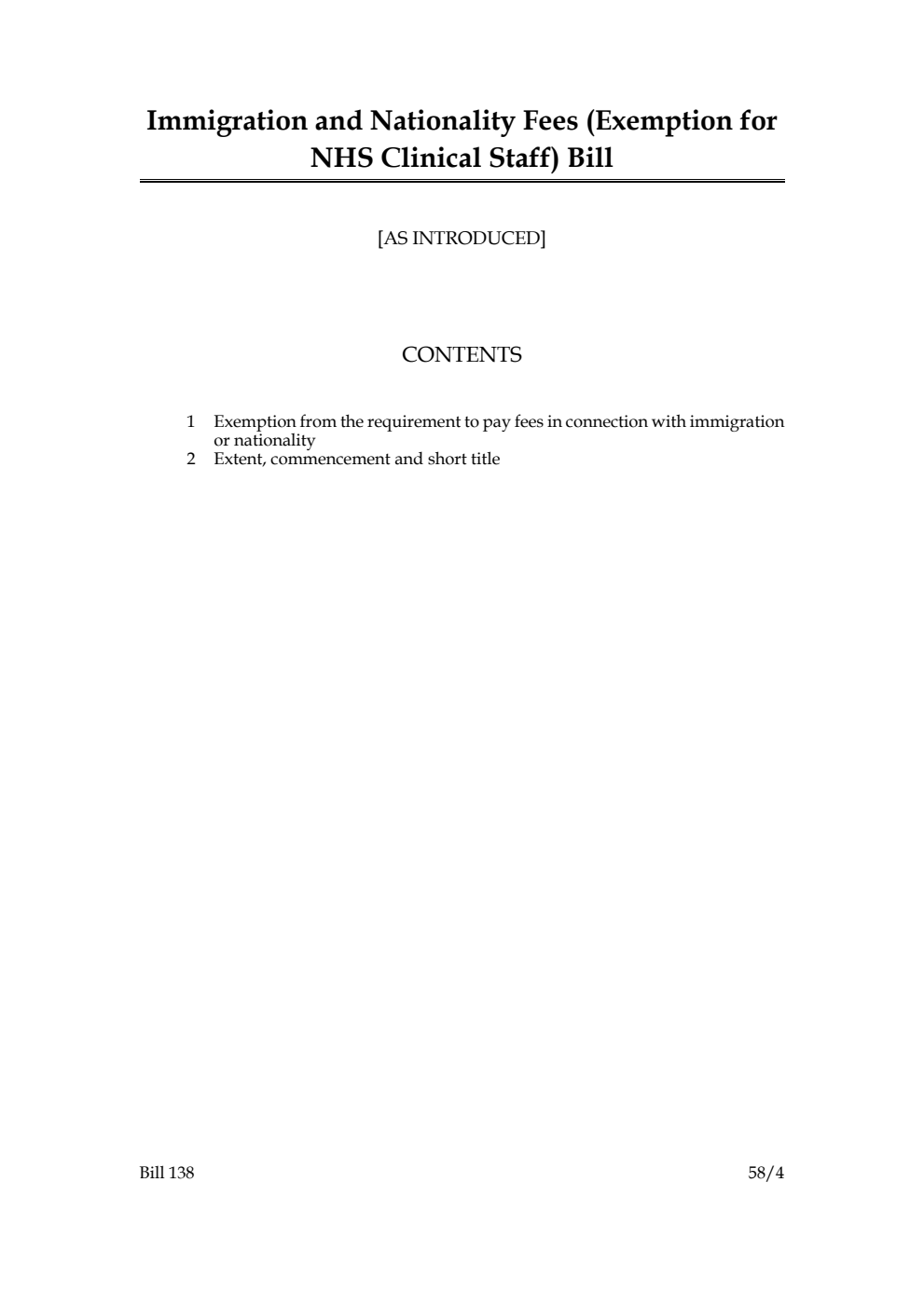 Immigration and Nationality Fees (Exemption for NHS Clinical Staff) Bill