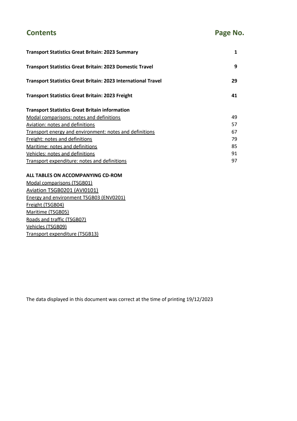 Transport Statistics Great Britain 2023