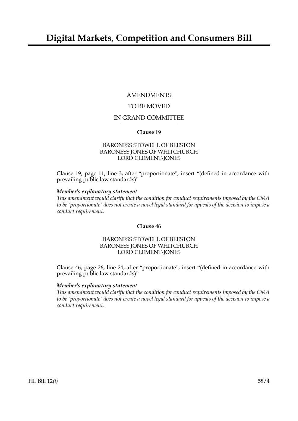 Digital Markets, Competition and Consumers Bill Amendments to be moved in Grand Committee