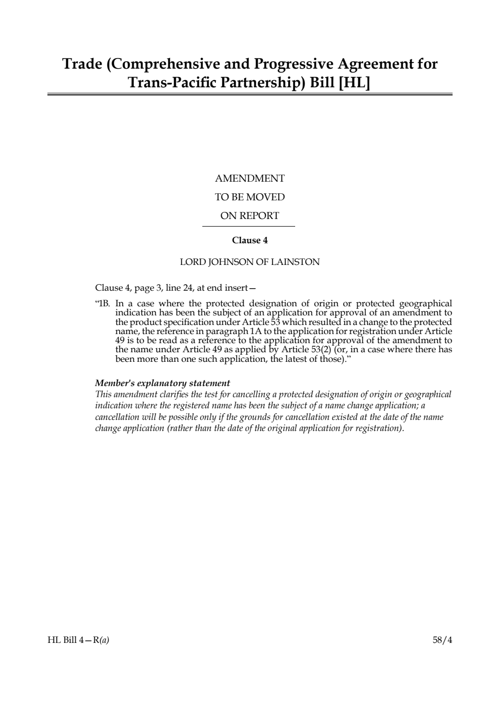 Trade (Comprehensive and Progressive Agreement for Trans-Pacific Partnership) Bill Amendment to be moved on report