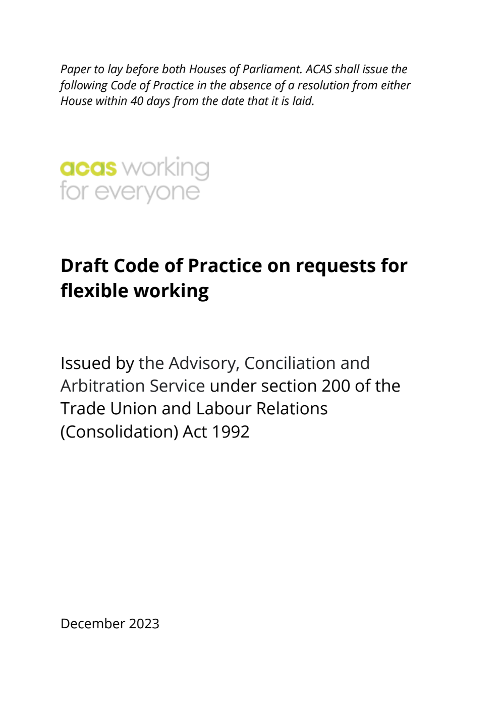 Draft Code of Practice on requests for flexible working