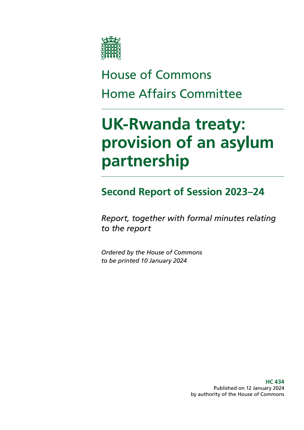 Home Affairs Committee 2nd Report. UK-Rwanda treaty: provision of an asylum partnership