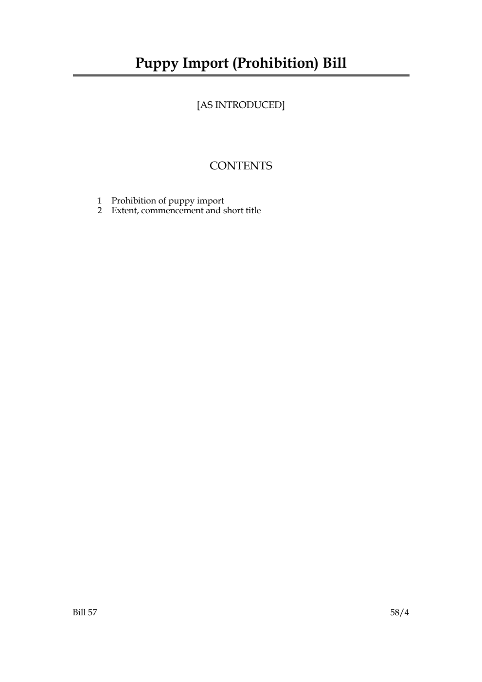 Puppy Import (Prohibition) Bill