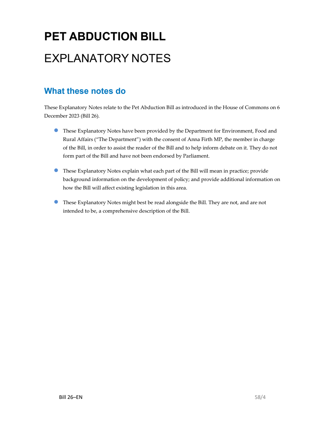 Pet Abduction Bill Explanatory Notes