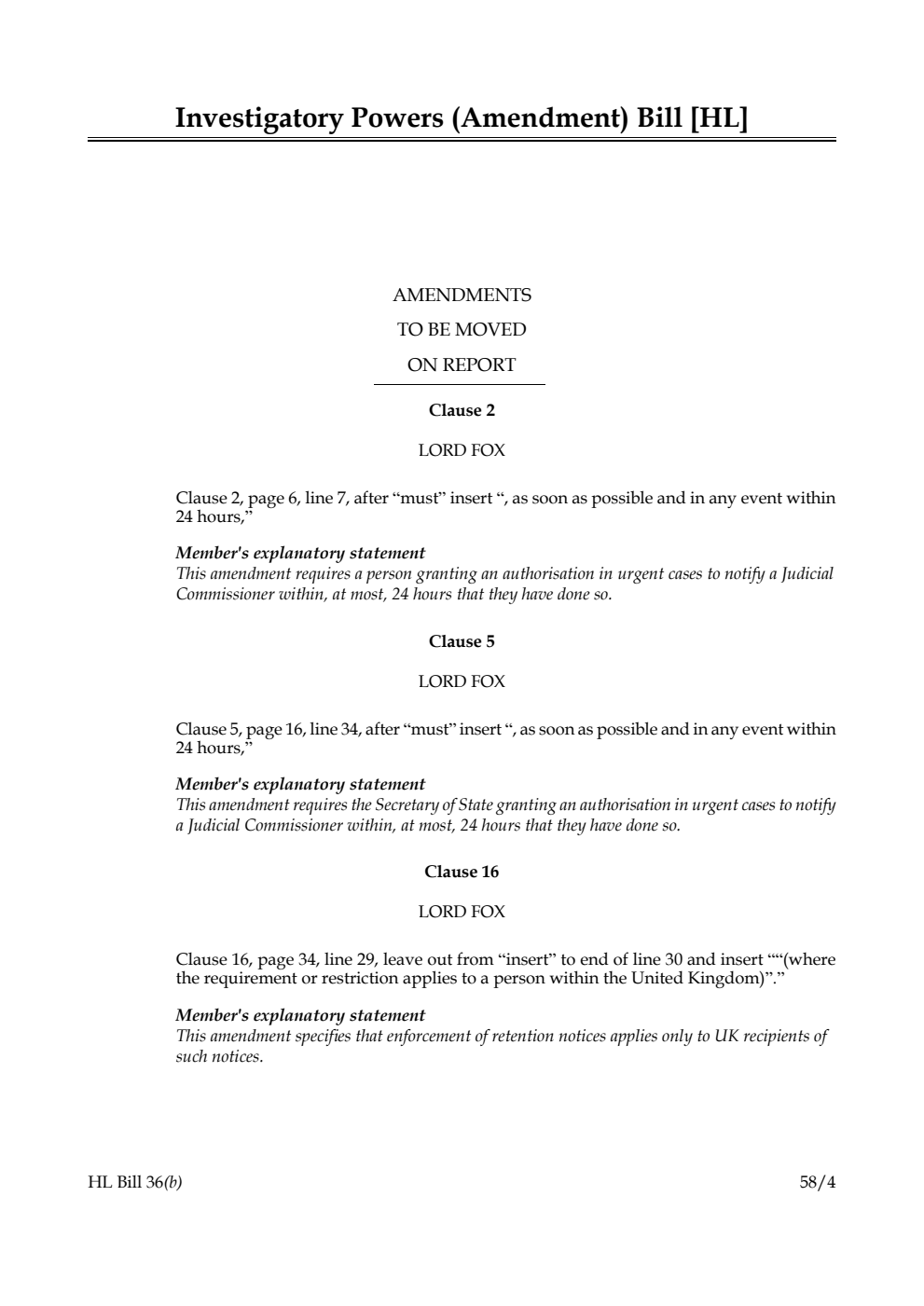 Investigatory Powers (Amendment) Bill Amendments to be moved on report