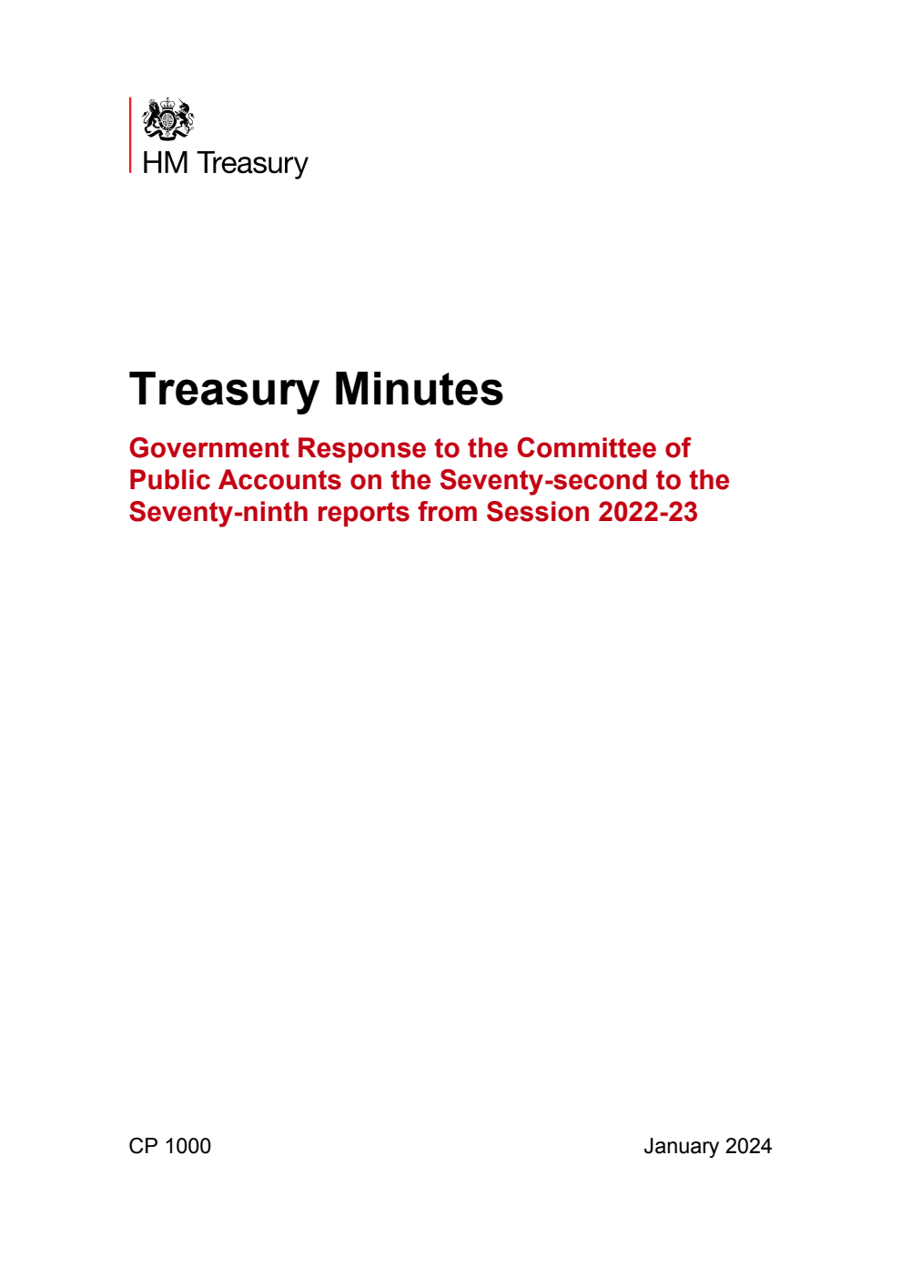 Treasury Minutes Government Response to the Committee of Public Accounts on the Seventy-second to the Seventy-ninth reports from Session 2022-23