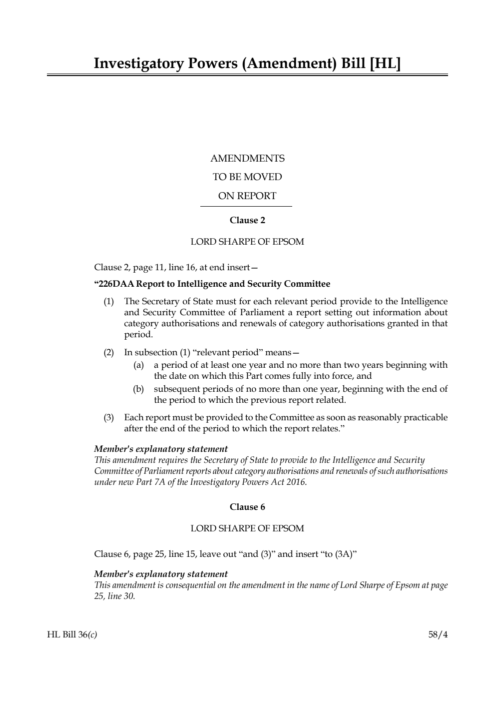 Investigatory Powers (Amendment) Bill Amendments to be moved on report