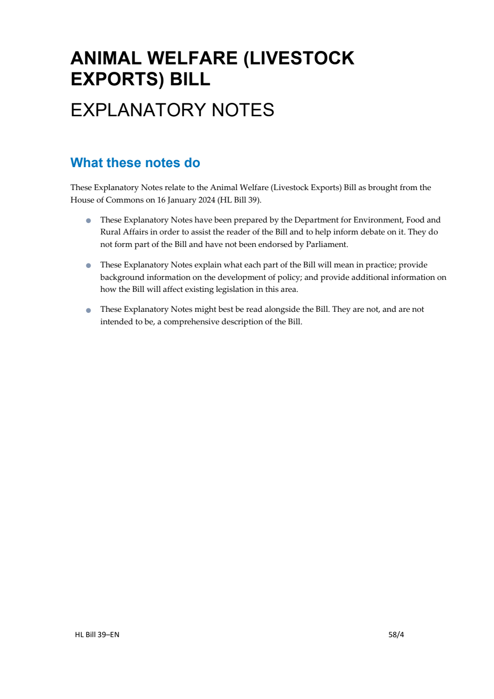 Animal Welfare (Livestock Exports) Bill Explanatory Notes