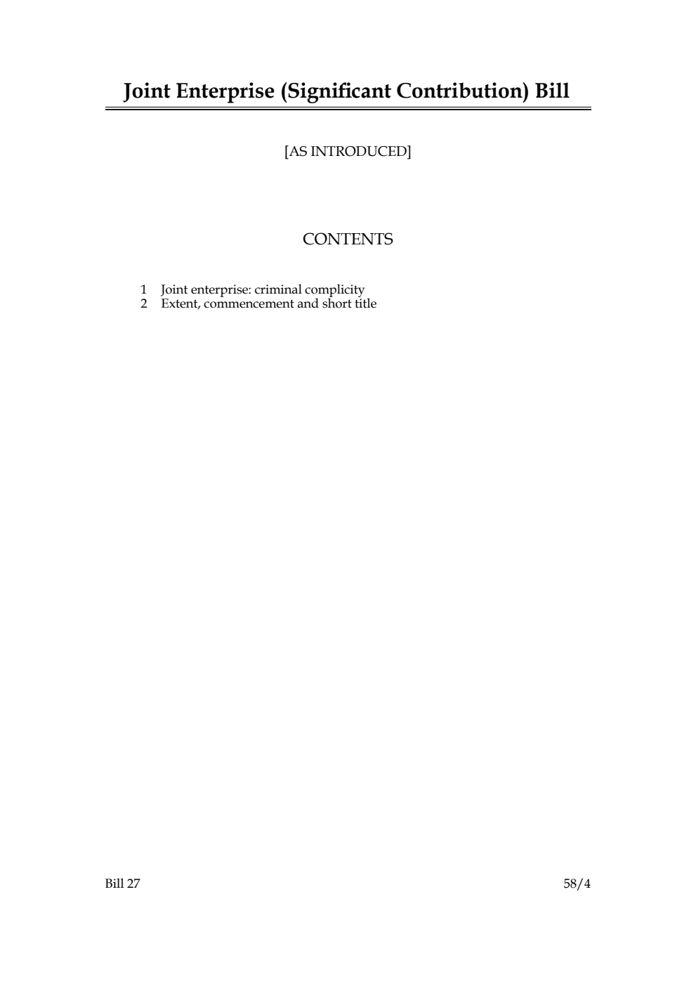 Joint Enterprise (Significant Contribution) Bill