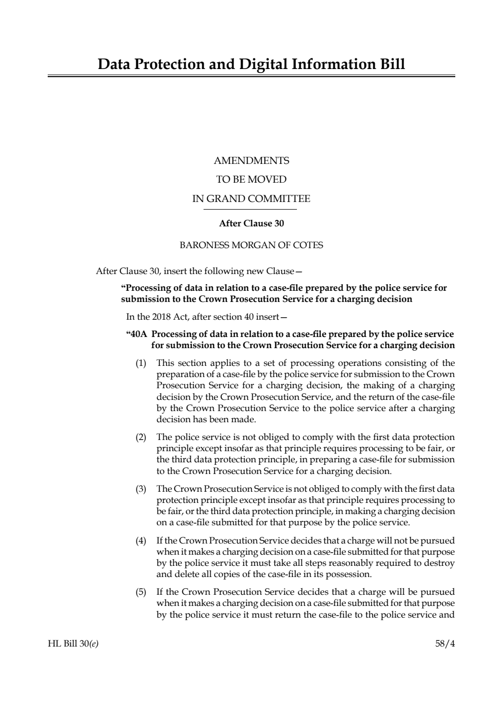 Data Protection and Digital Information Bill Amendments to be moved in Grand Committee