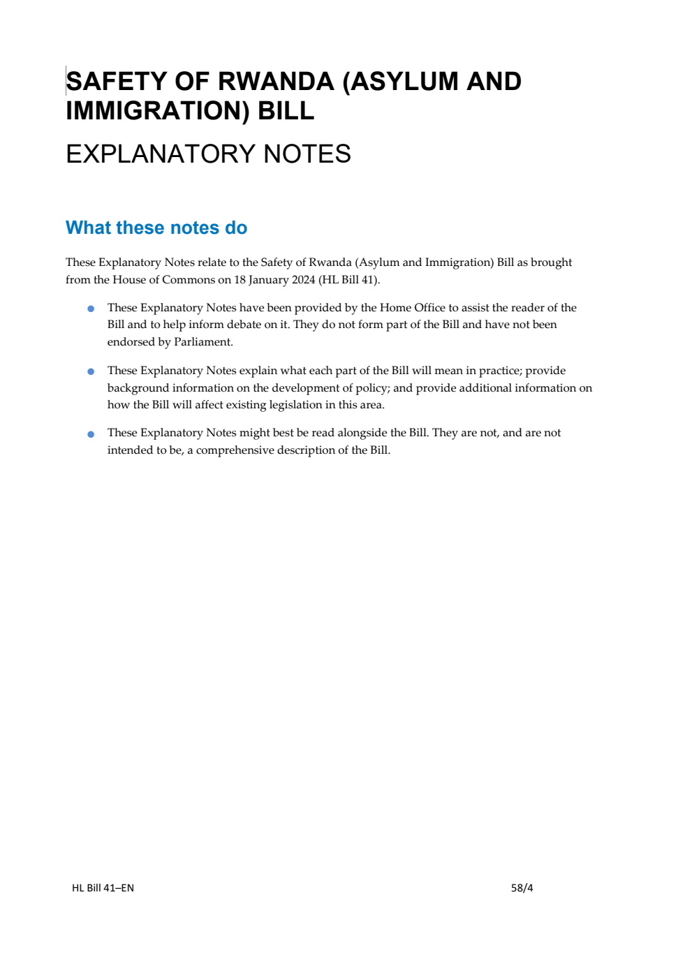 Safety of Rwanda (Asylum and Immigration) Bill Explanatory Notes
