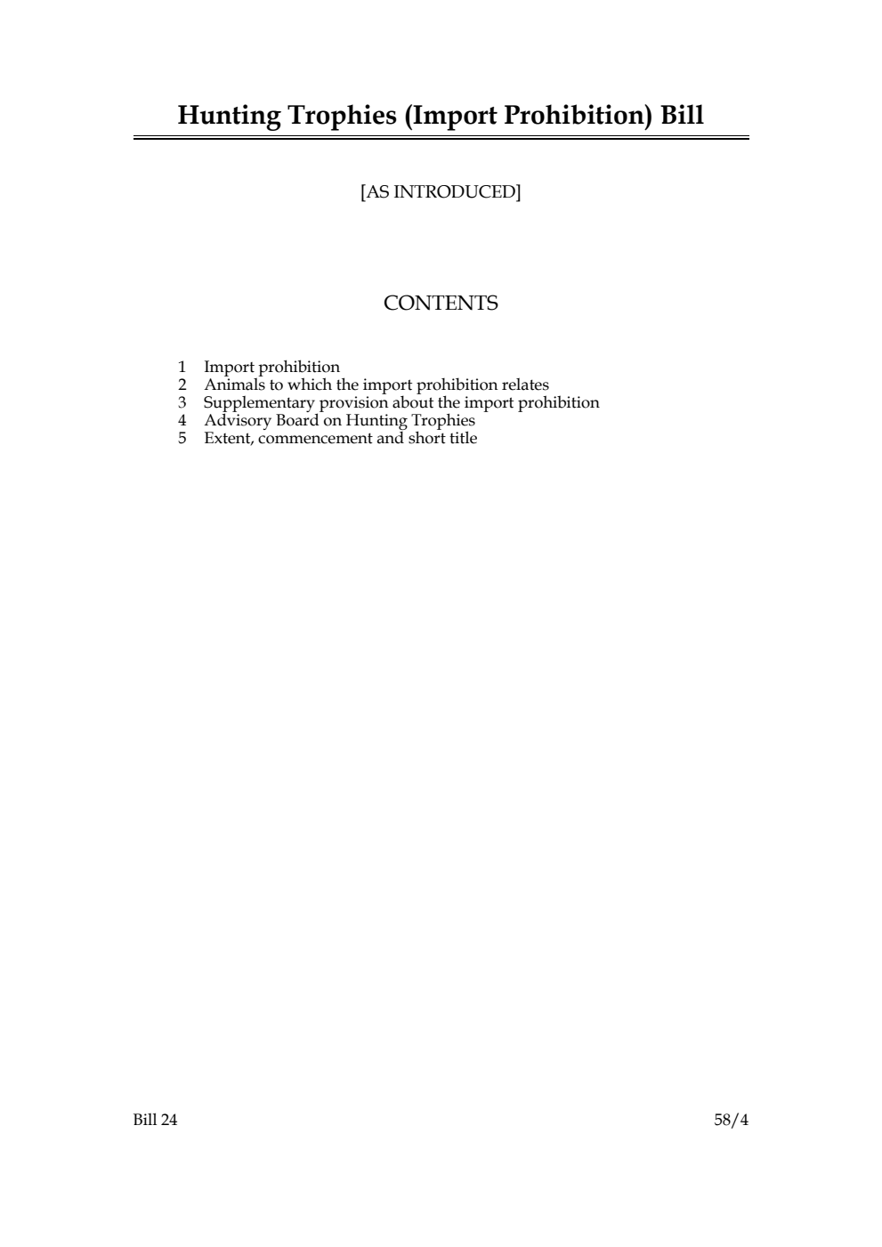 Hunting Trophies (Import Prohibition) Bill