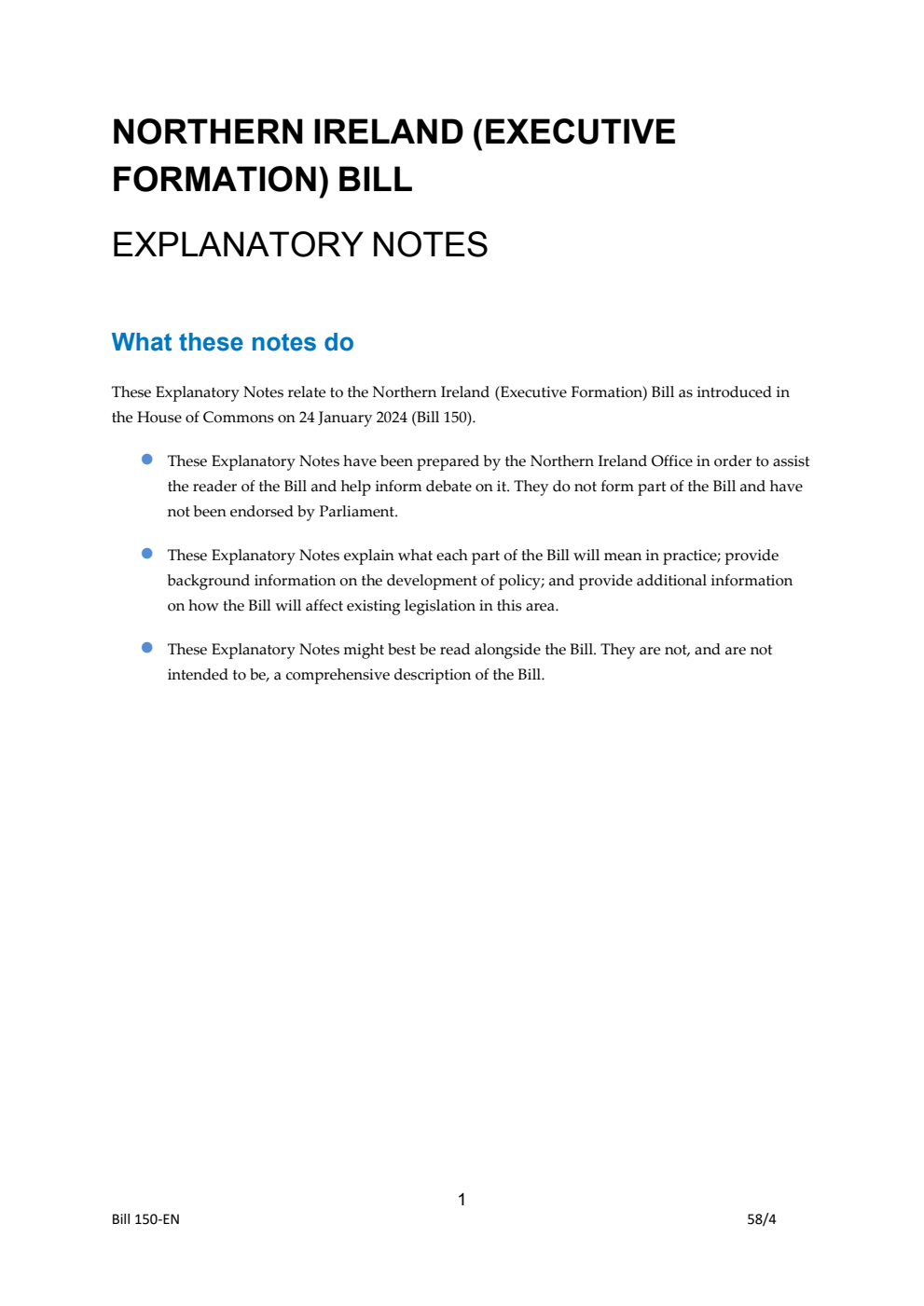 Northern Ireland (Executive Formation) Bill Explanatory Notes