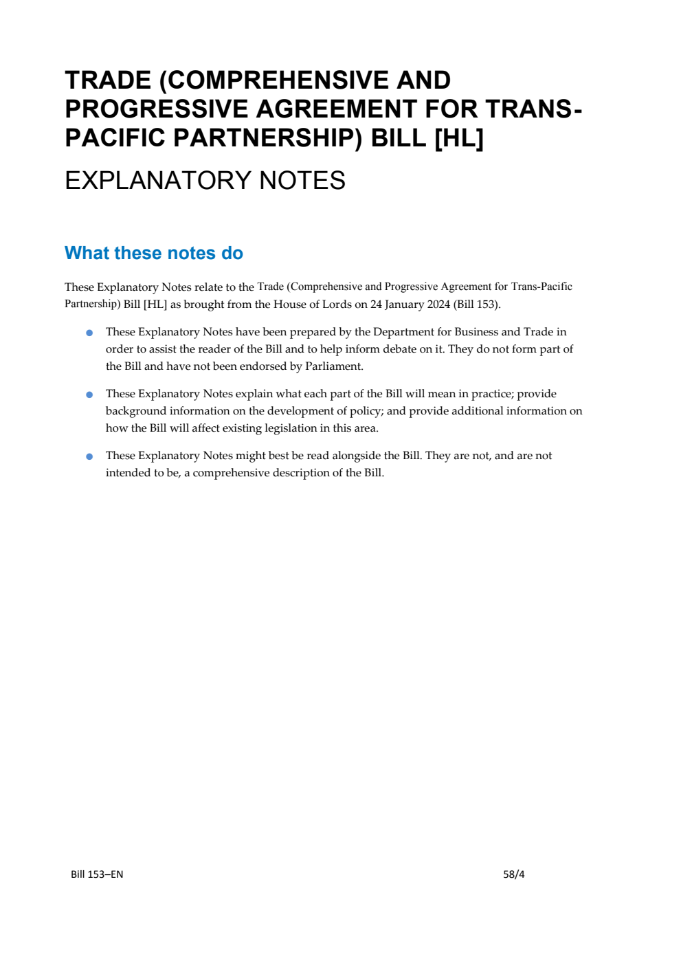 Trade (Comprehensive and Progressive Agreement for Trans-Pacific Partnership) Bill Explanatory Notes
