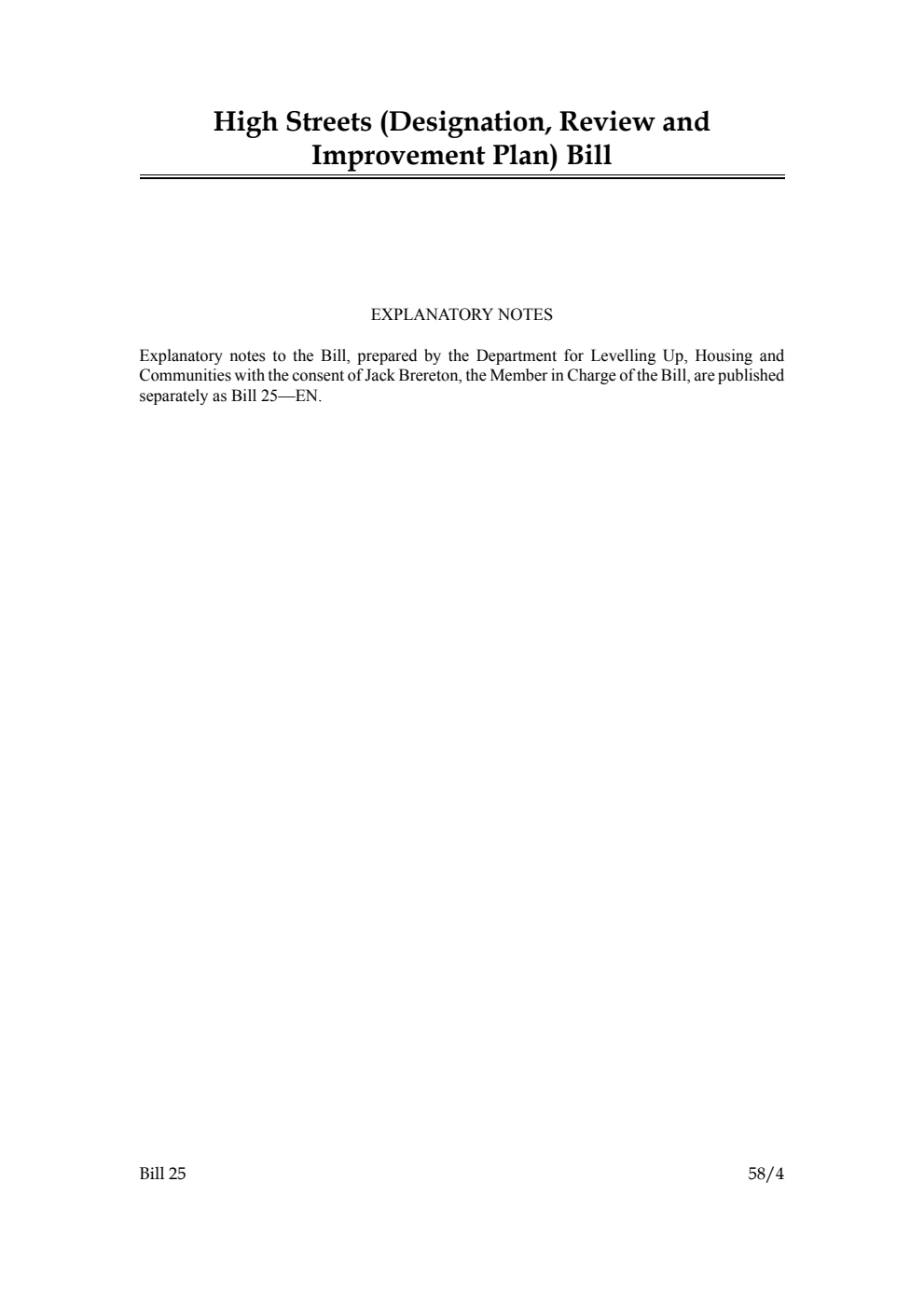 High Streets (Designation, Review and Improvement Plan) Bill