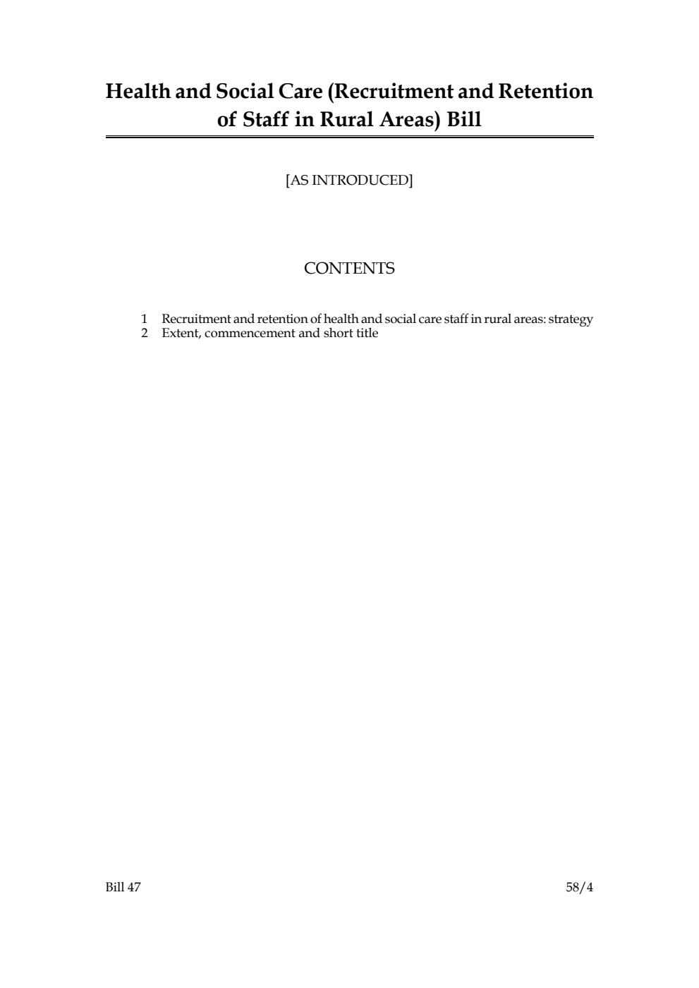 Health and Social Care (Recruitment and Retention of Staff in Rural Areas) Bill