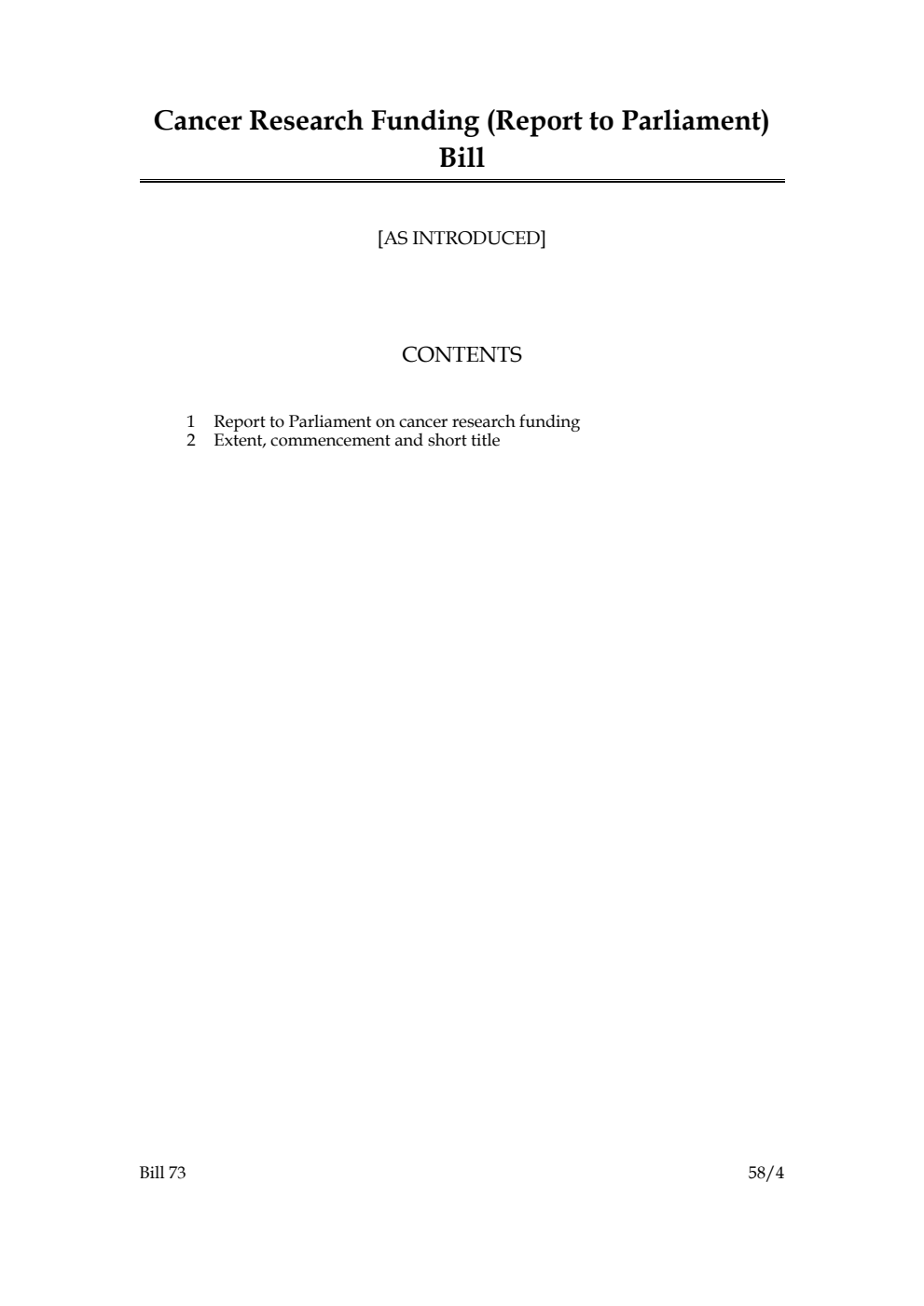 Cancer Research Funding (Report to Parliament) Bill