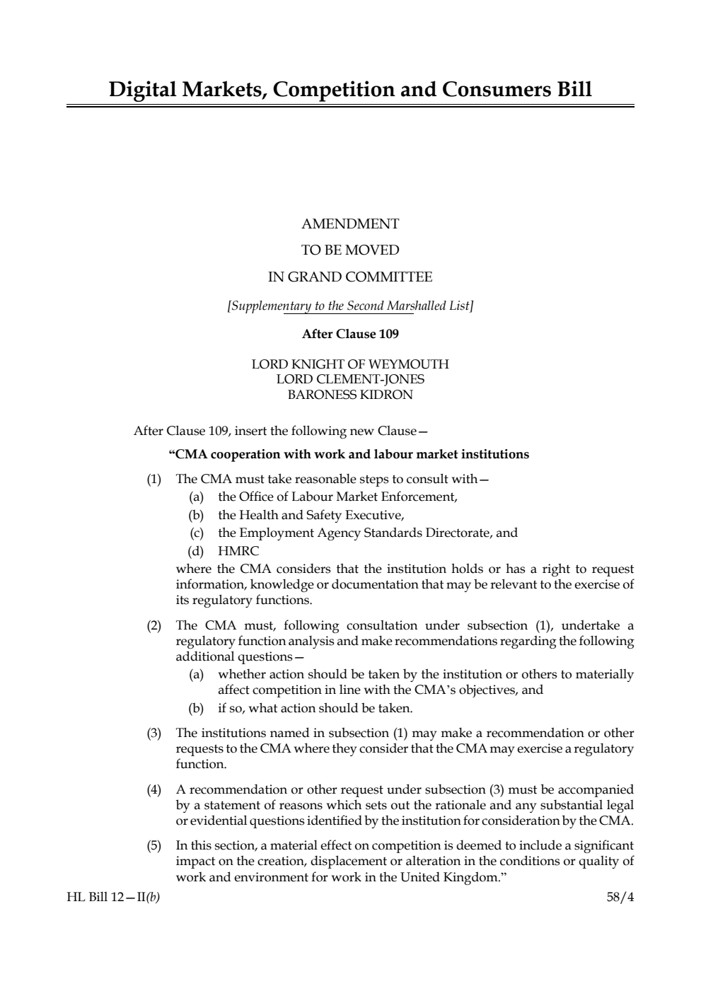 Digital Markets, Competition and Consumers Bill Amendment to be moved in Grand Committee [Supplementary to the Second Marshalled List]
