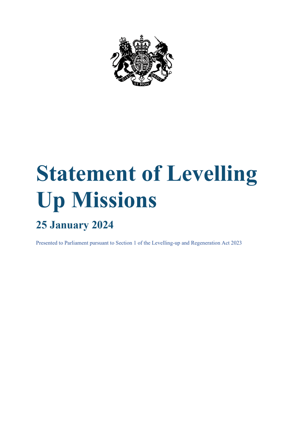 Statement of Levelling Up Missions. 25 January 2024