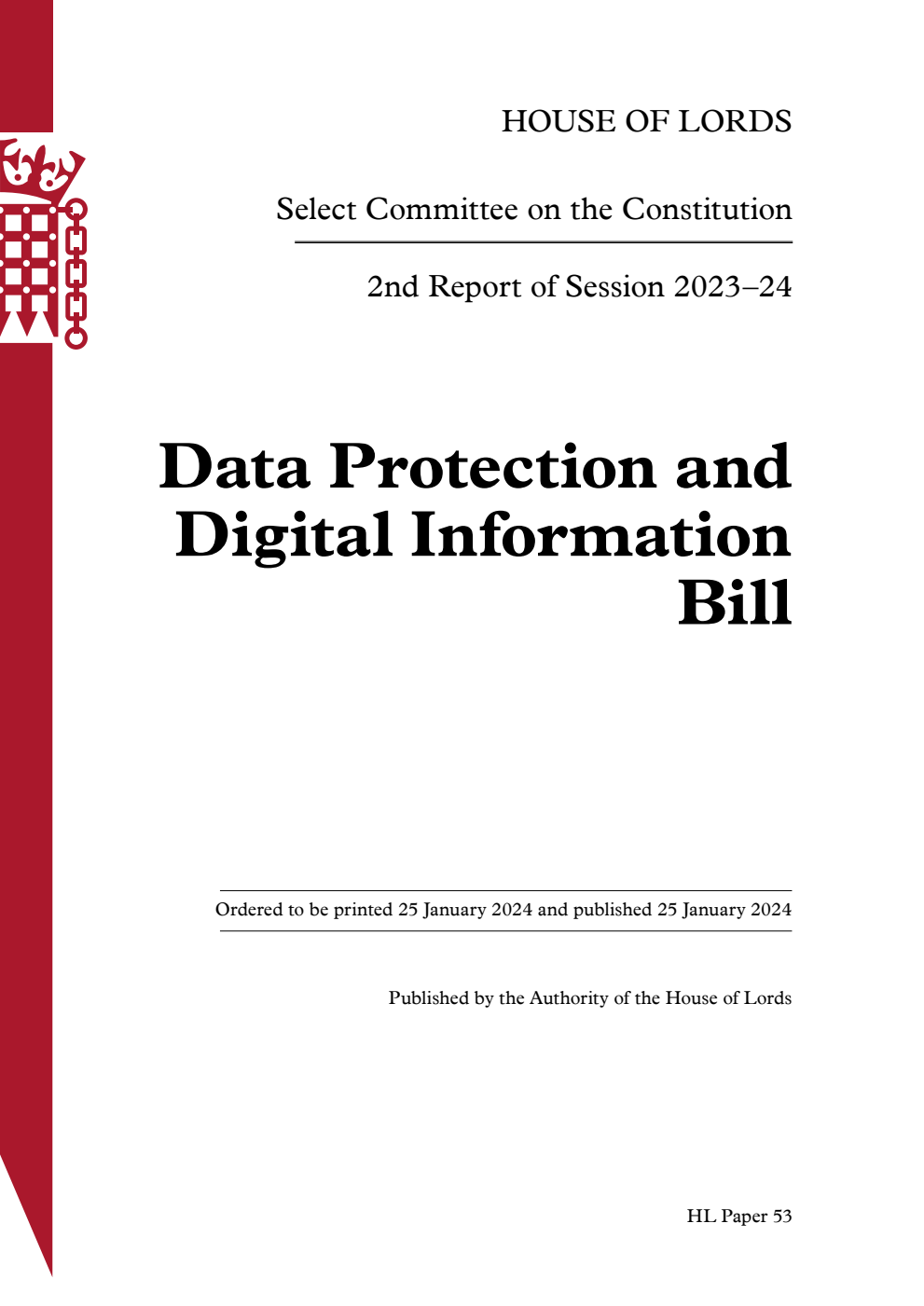 Constitution Committee 2nd Report. Data Protection and Digital Information Bill