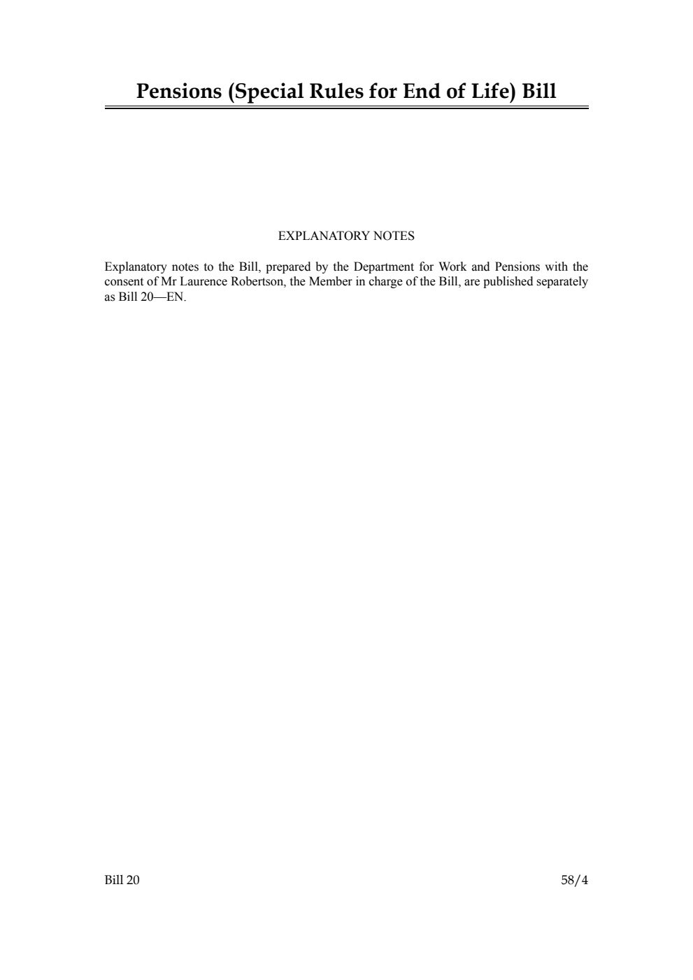 Pensions (Special Rules for End of Life) Bill
