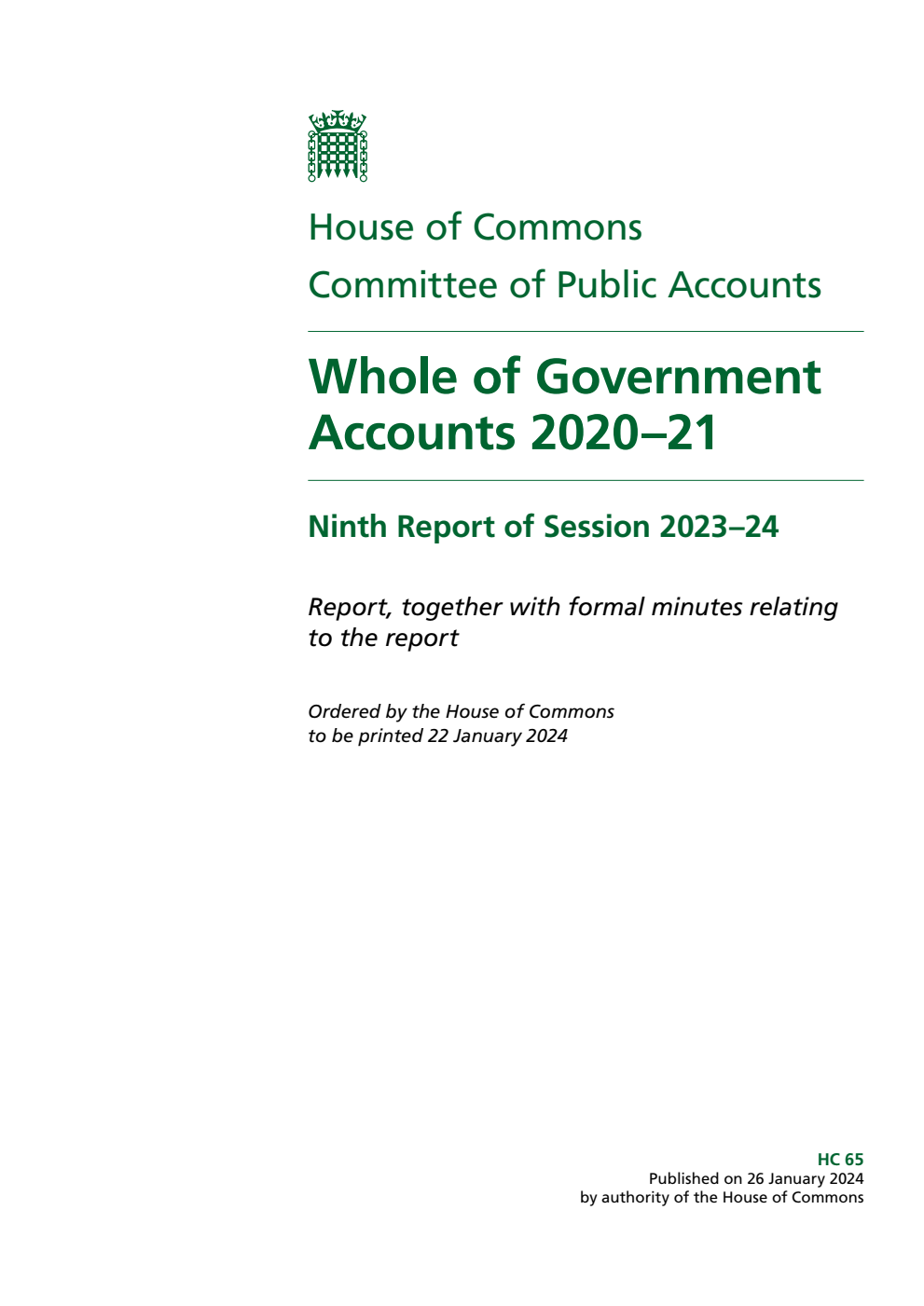 Public Accounts Committee 9th Report. Whole of Government Accounts 2020–21 Volume 1. Report