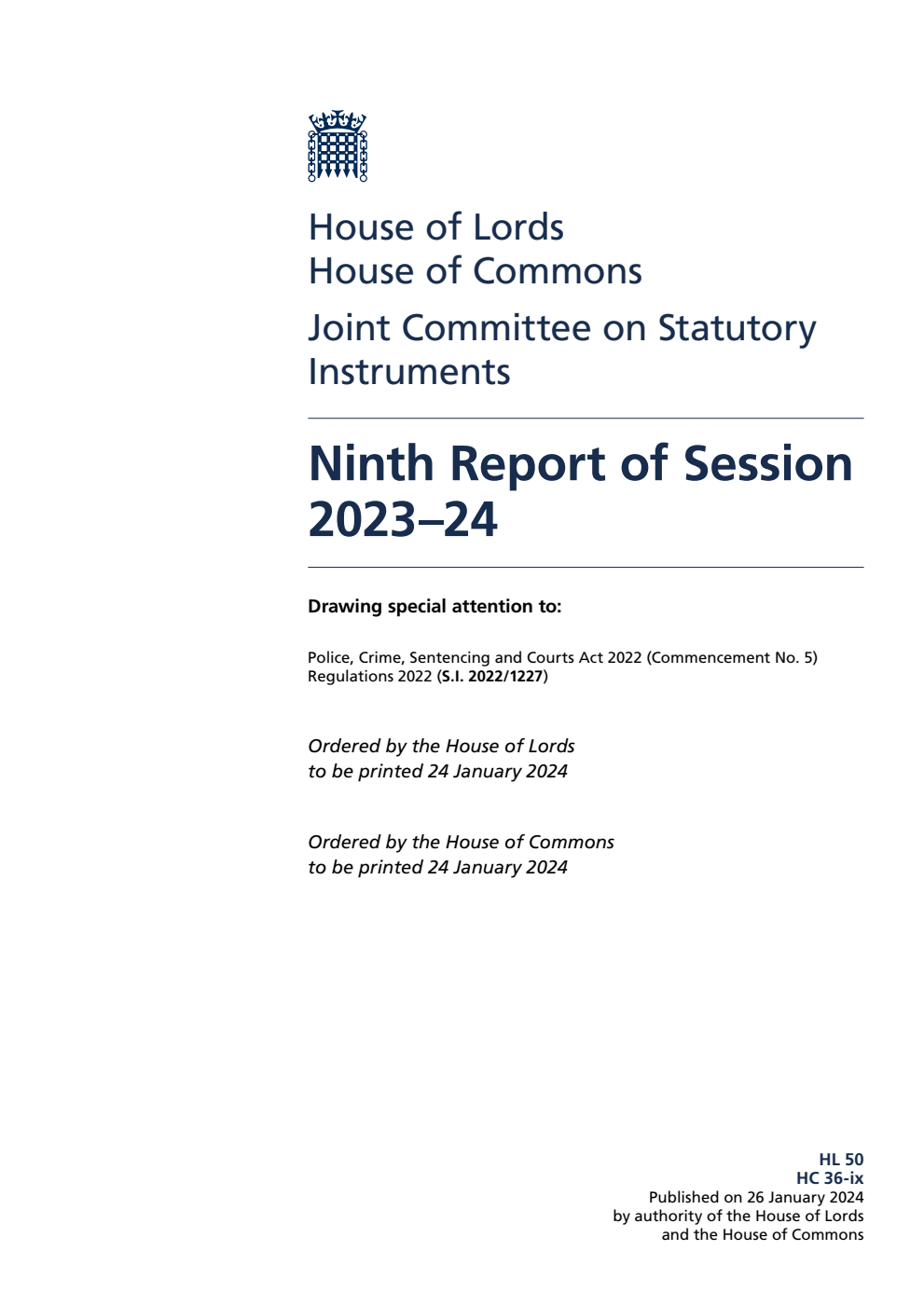 Joint Committee on Statutory Instruments 9th Report of Session 2023-24