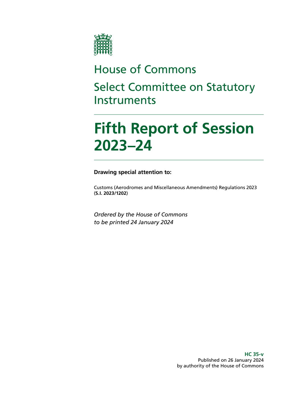 Statutory Instruments Committee 5th Report of Session 2023-24
