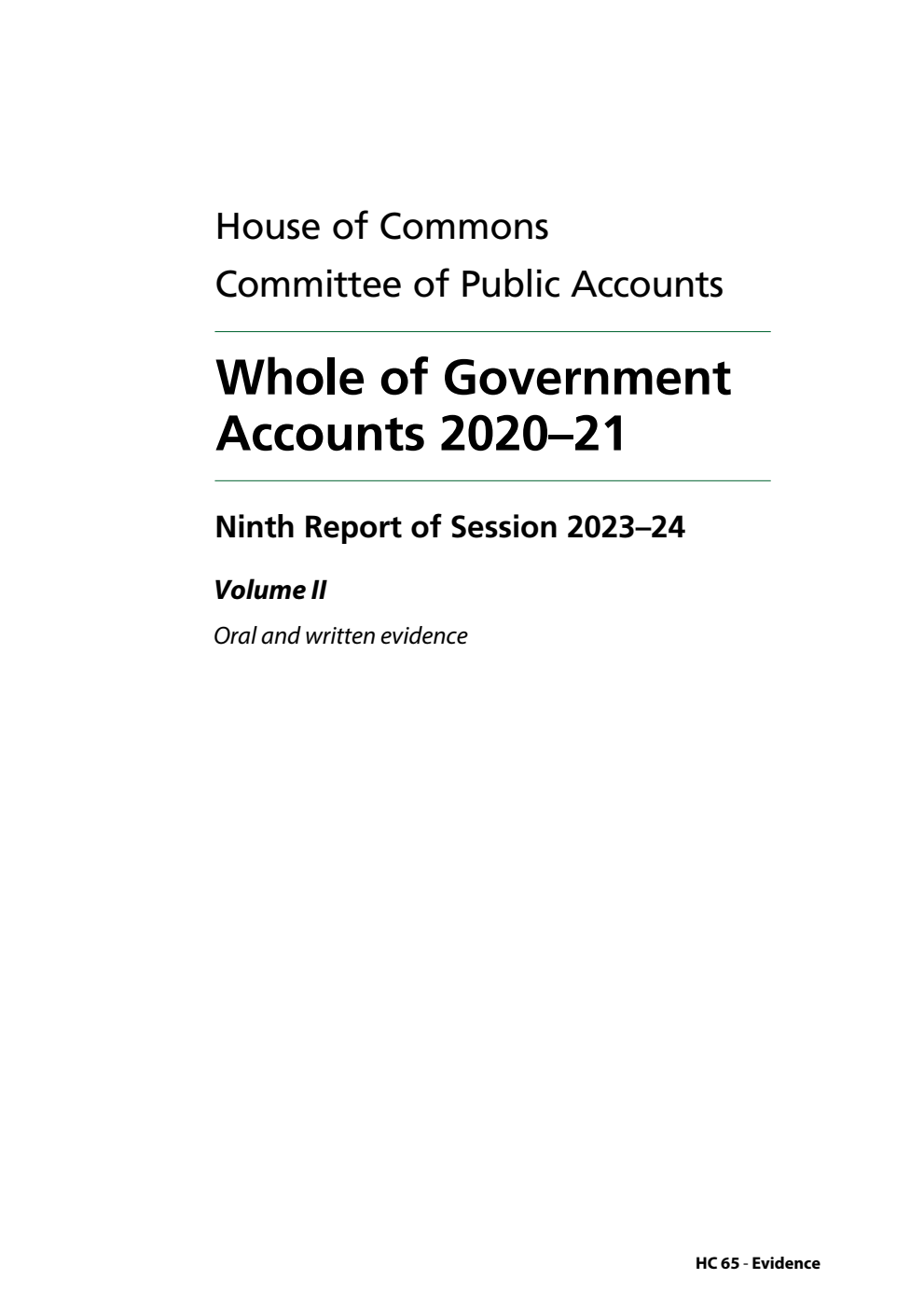 Public Accounts Committee 9th Report. Whole of Government Accounts 2020–21 Volume 2. Oral and written evidence