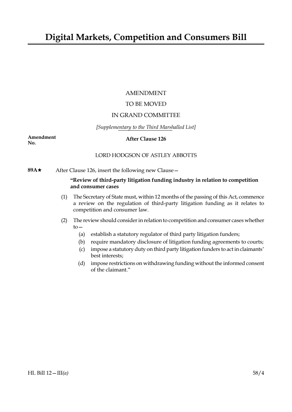 Digital Markets, Competition and Consumers Bill Amendment to be moved in Grand Committee [Supplementary to the Third Marshalled List] 