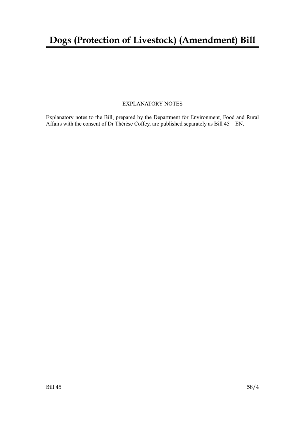 Dogs (Protection of Livestock) (Amendment) Bill