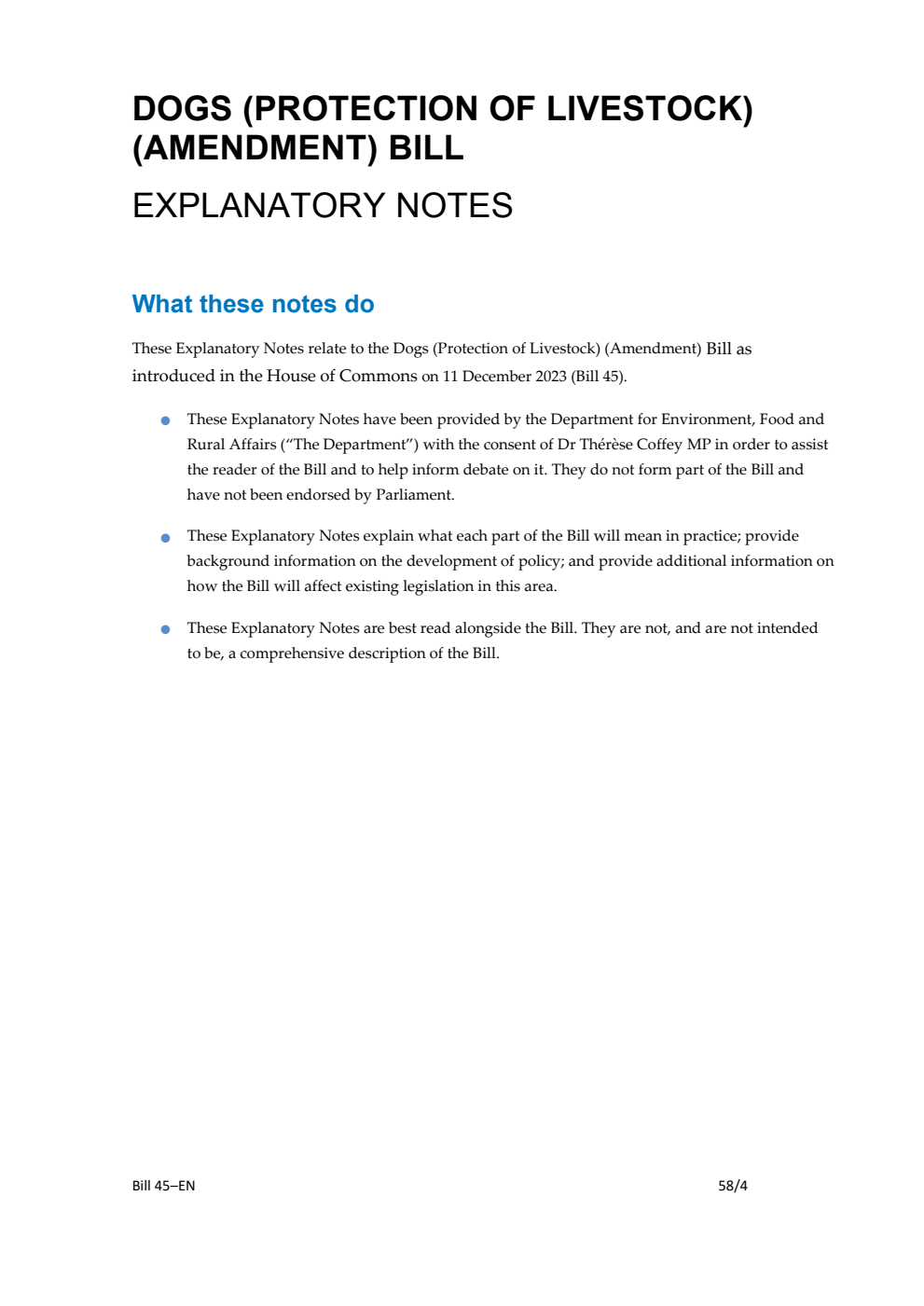 Dogs (Protection of Livestock) (Amendment) Bill Explanatory Notes