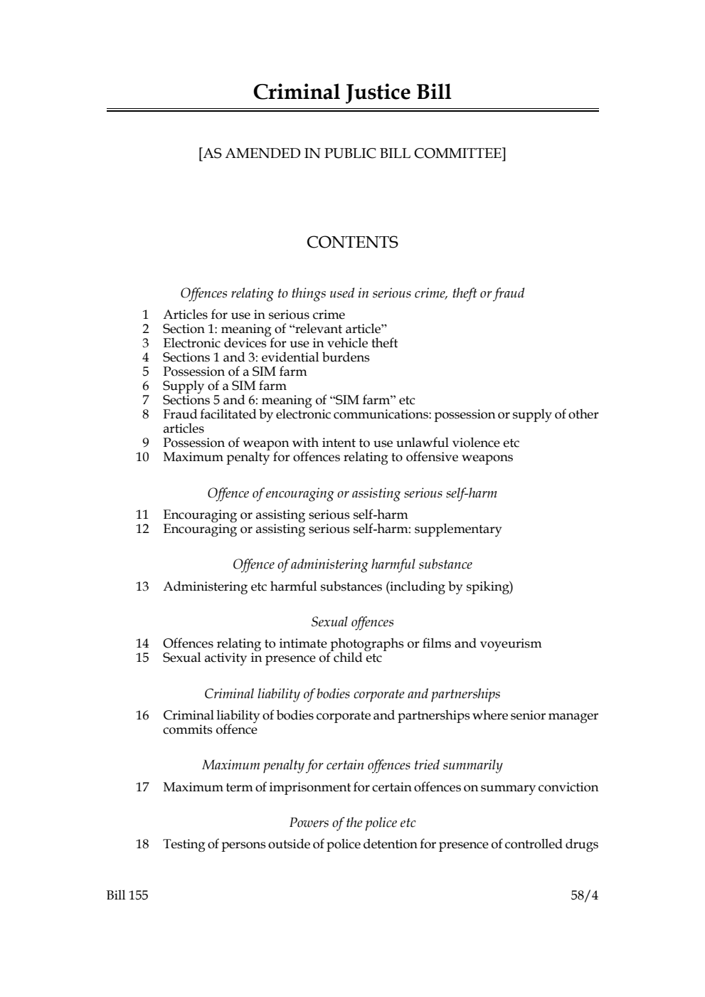 Criminal Justice Bill [as amended in Public Bill Committee]