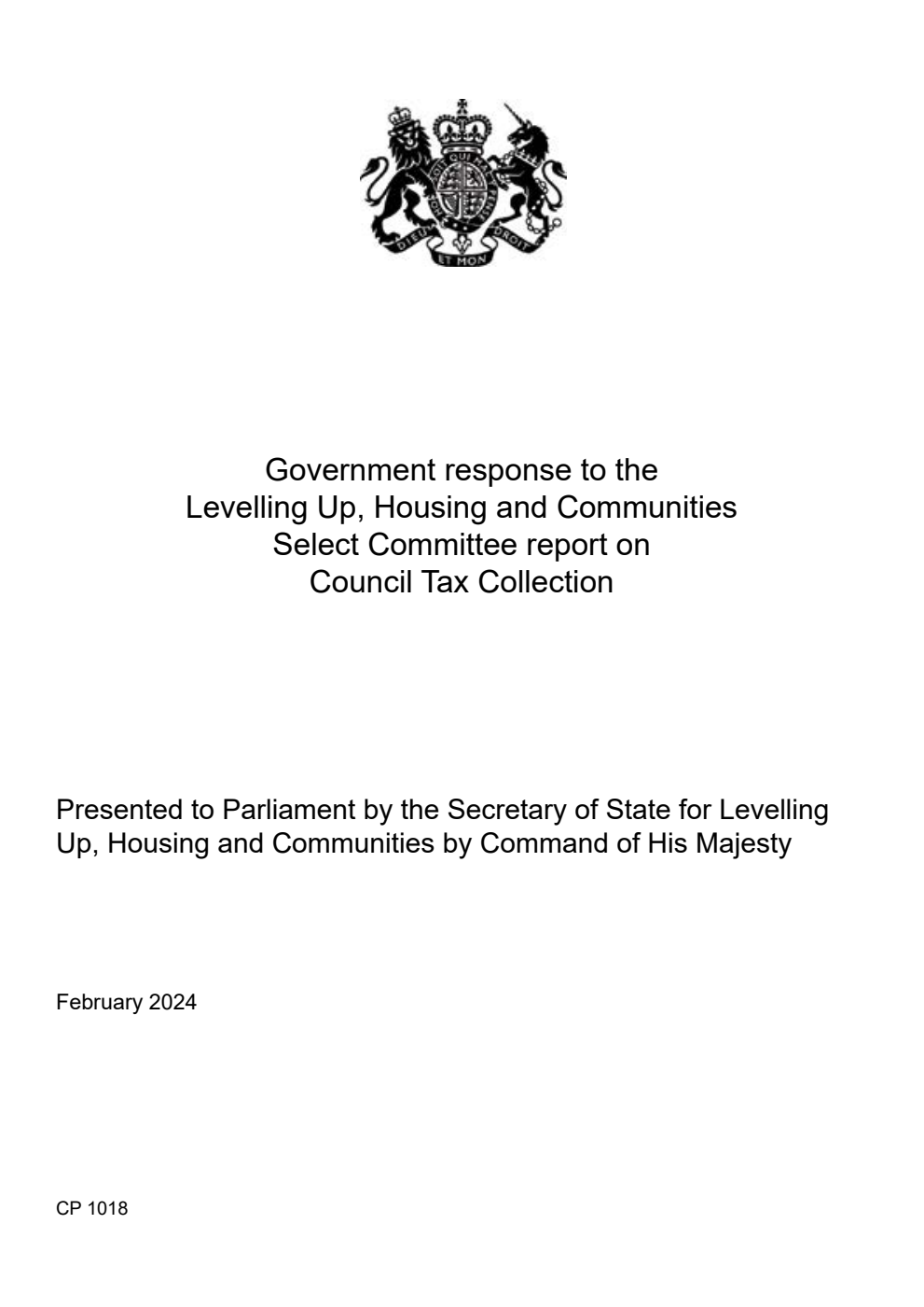 Government response to the Levelling Up, Housing and Communities Select Committee report on Council Tax Collection