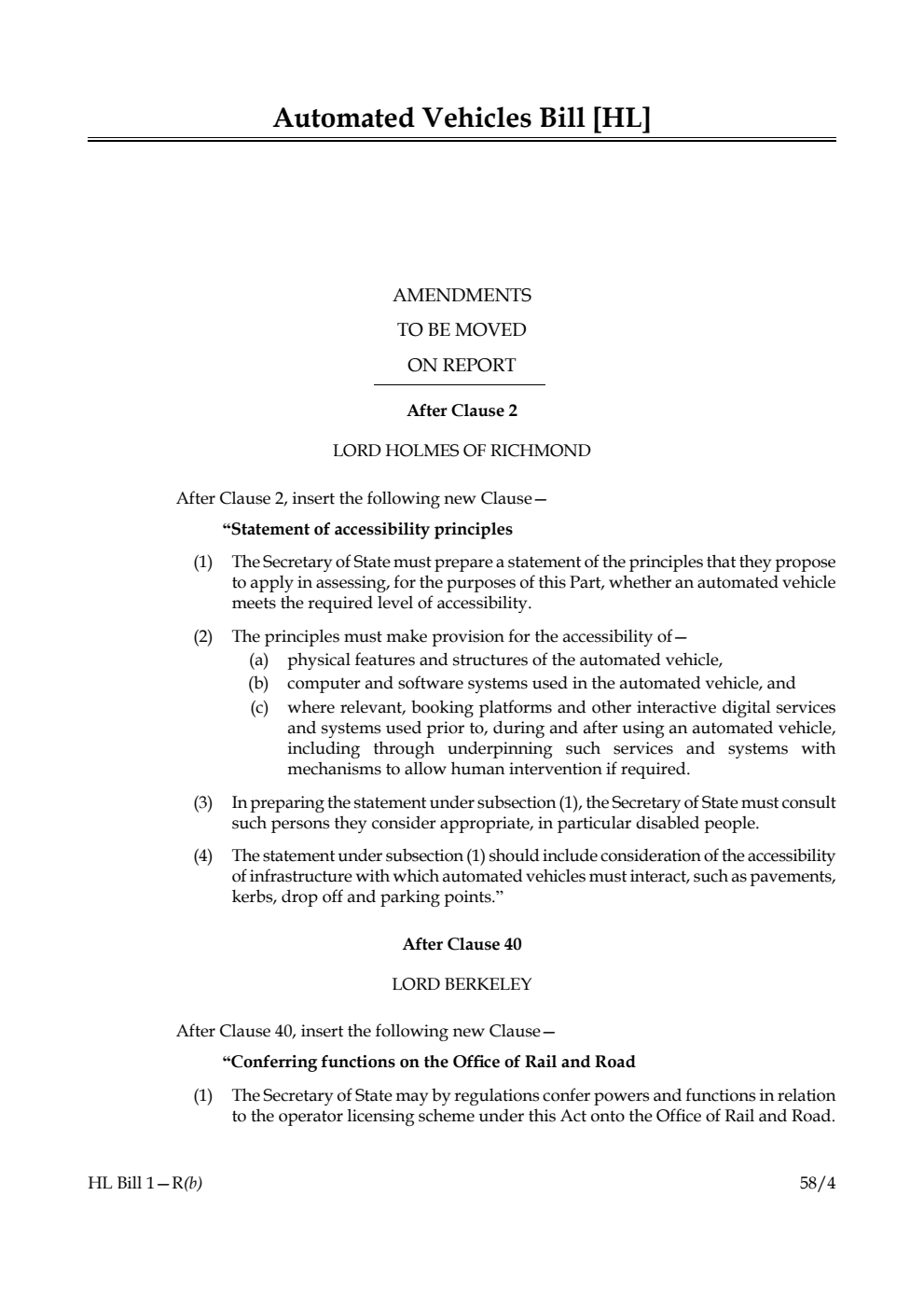 Automated Vehicles Bill Amendments to be moved on report