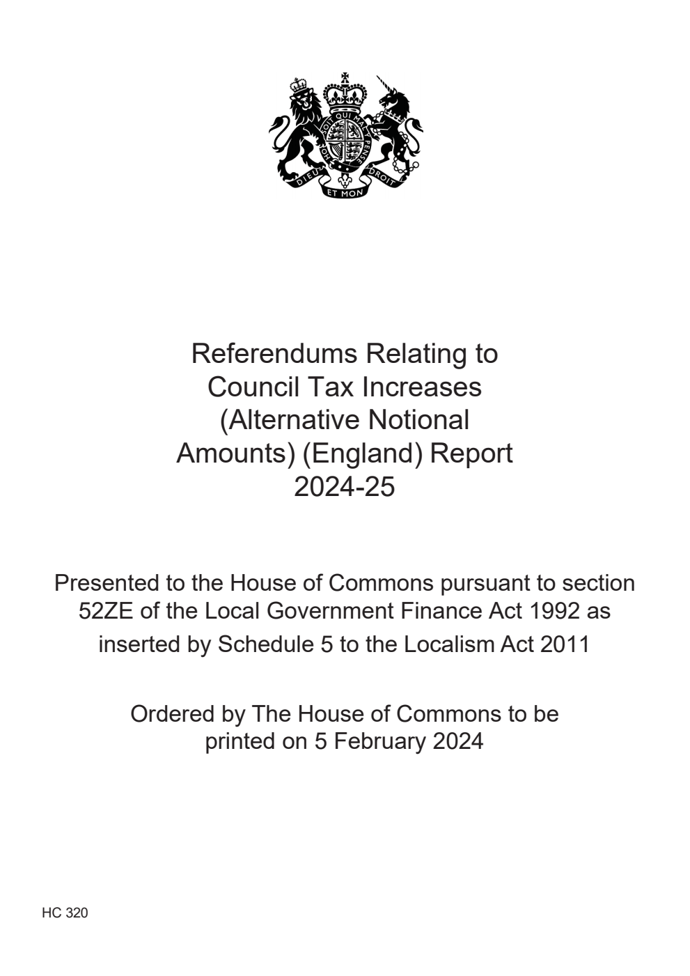 Referendums Relating to Council Tax Increases (Alternative Notional Amounts) (England) Report 2024-25