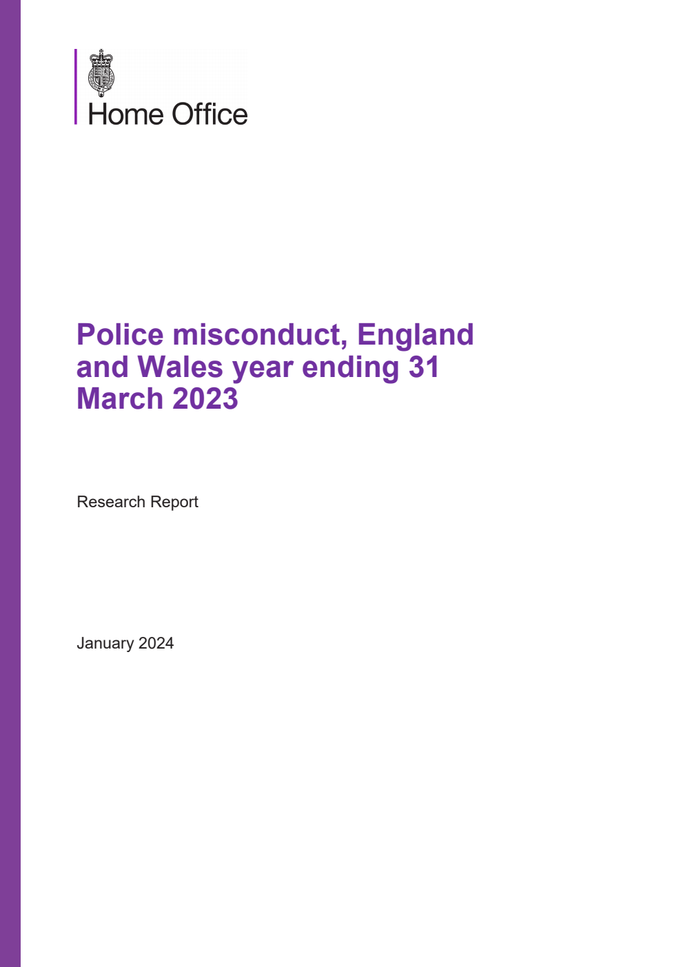 Home Office Research Report Police misconduct, England and Wales year ending 31 March 2023