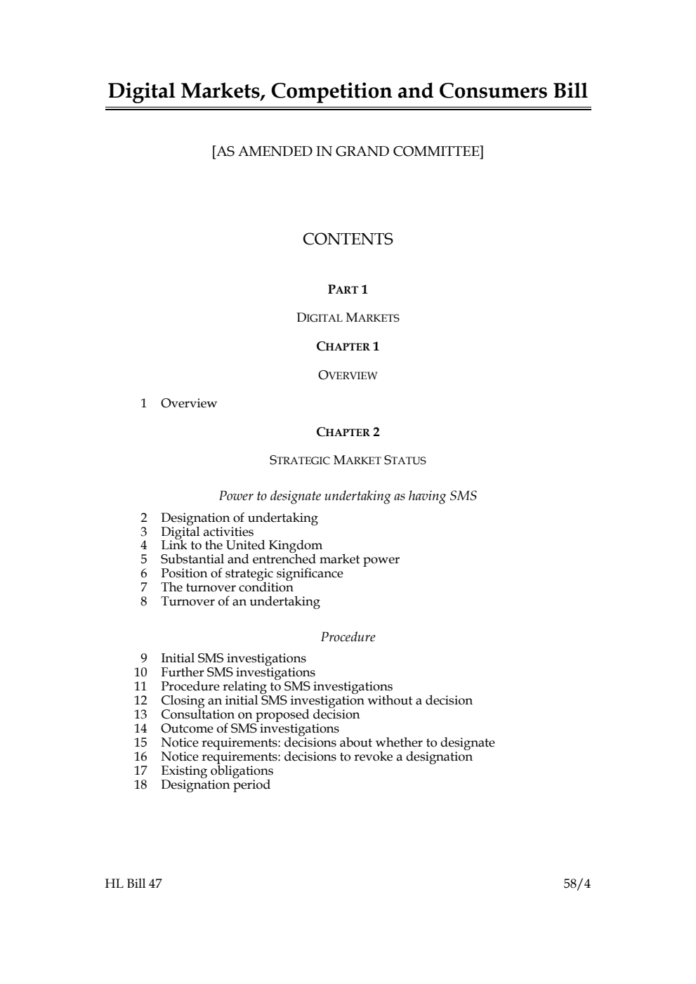 Digital Markets, Competition and Consumers Bill [as amended in Grand Committee]