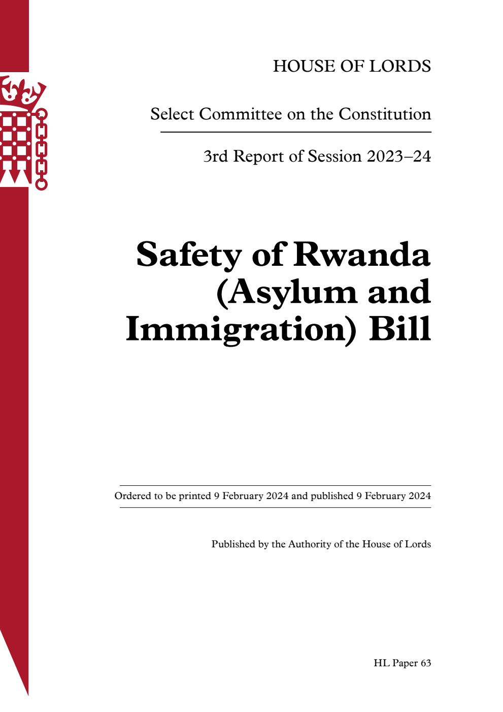 Constitution Committee 3rd Report. Safety of Rwanda (Asylum and Immigration) Bill