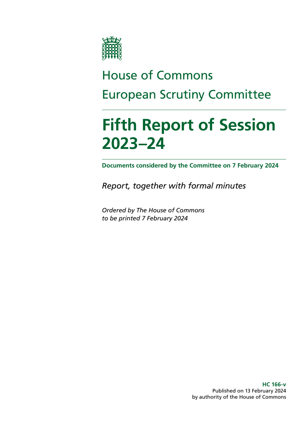 European Scrutiny Committee 5th Report of Session 2023-24