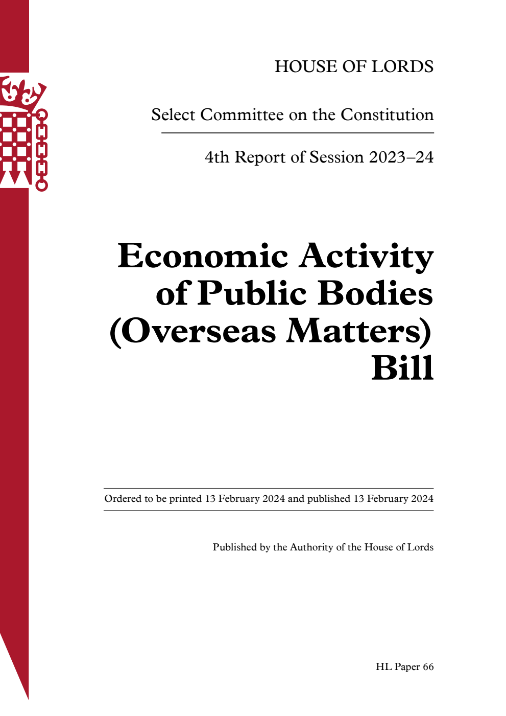 Constitution Committee 4th Report. Economic Activity of Public Bodies (Overseas Matters) Bill