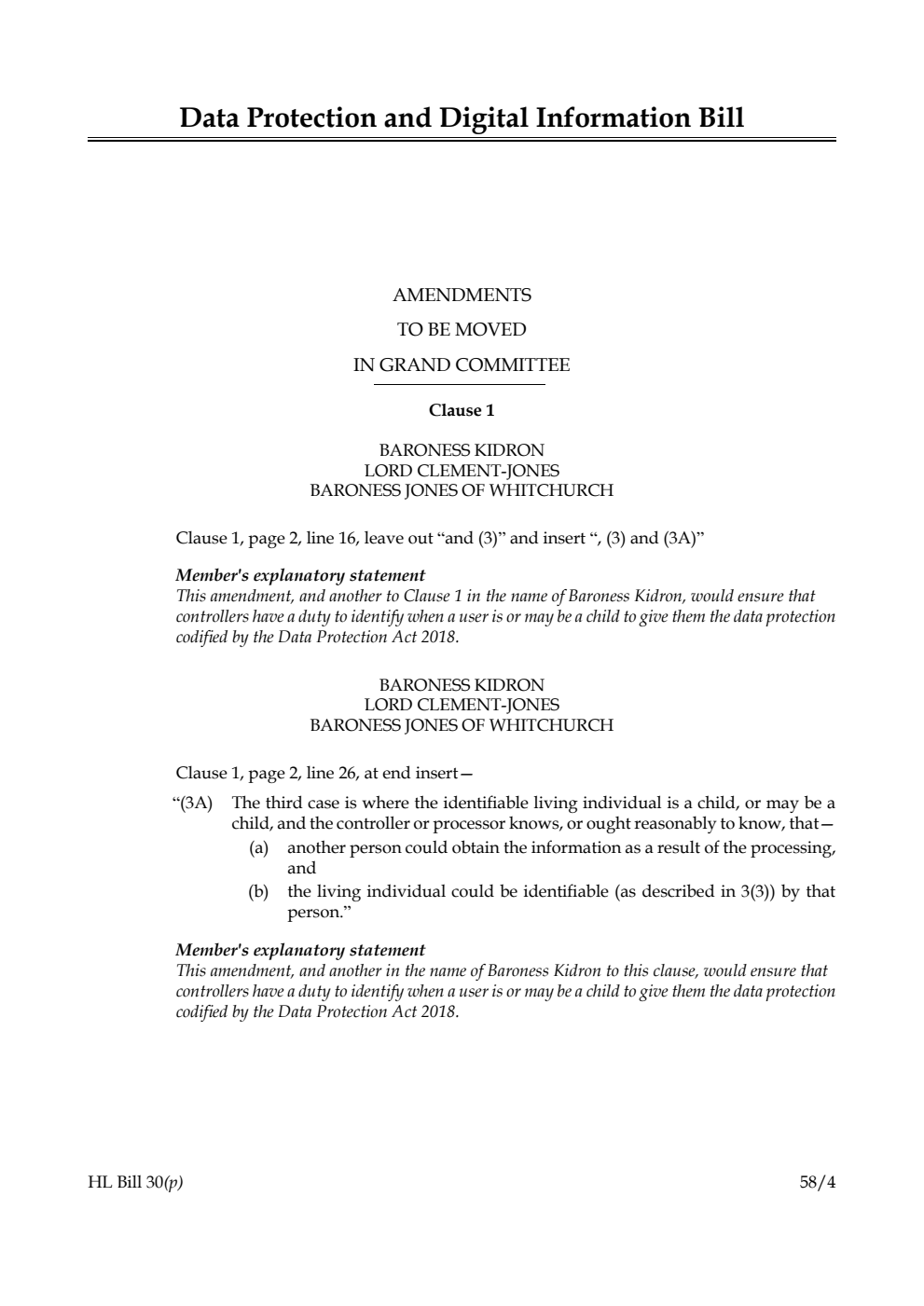 Data Protection and Digital Information Bill Amendments to be moved in Grand Committee