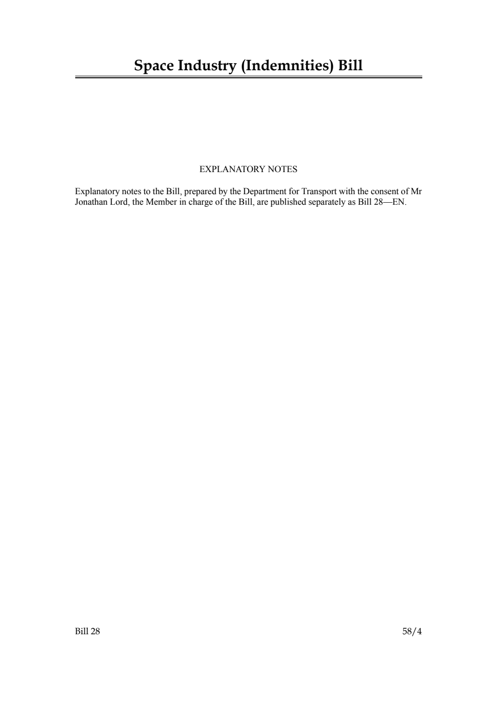 Space Industry (Indemnities) Bill