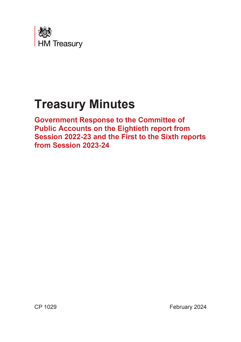 Treasury Minutes Government Response to the Committee of Public Accounts on the Eightieth report from Session 2022-23 and the First to the Sixth reports from Session 2023-24