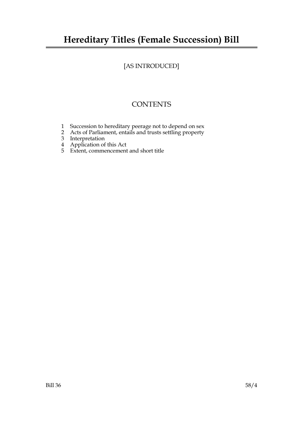 Hereditary Titles (Female Succession) Bill