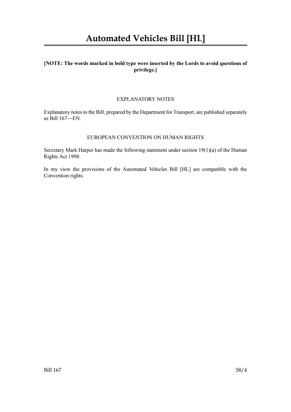 Automated Vehicles Bill [as brought from the Lords]