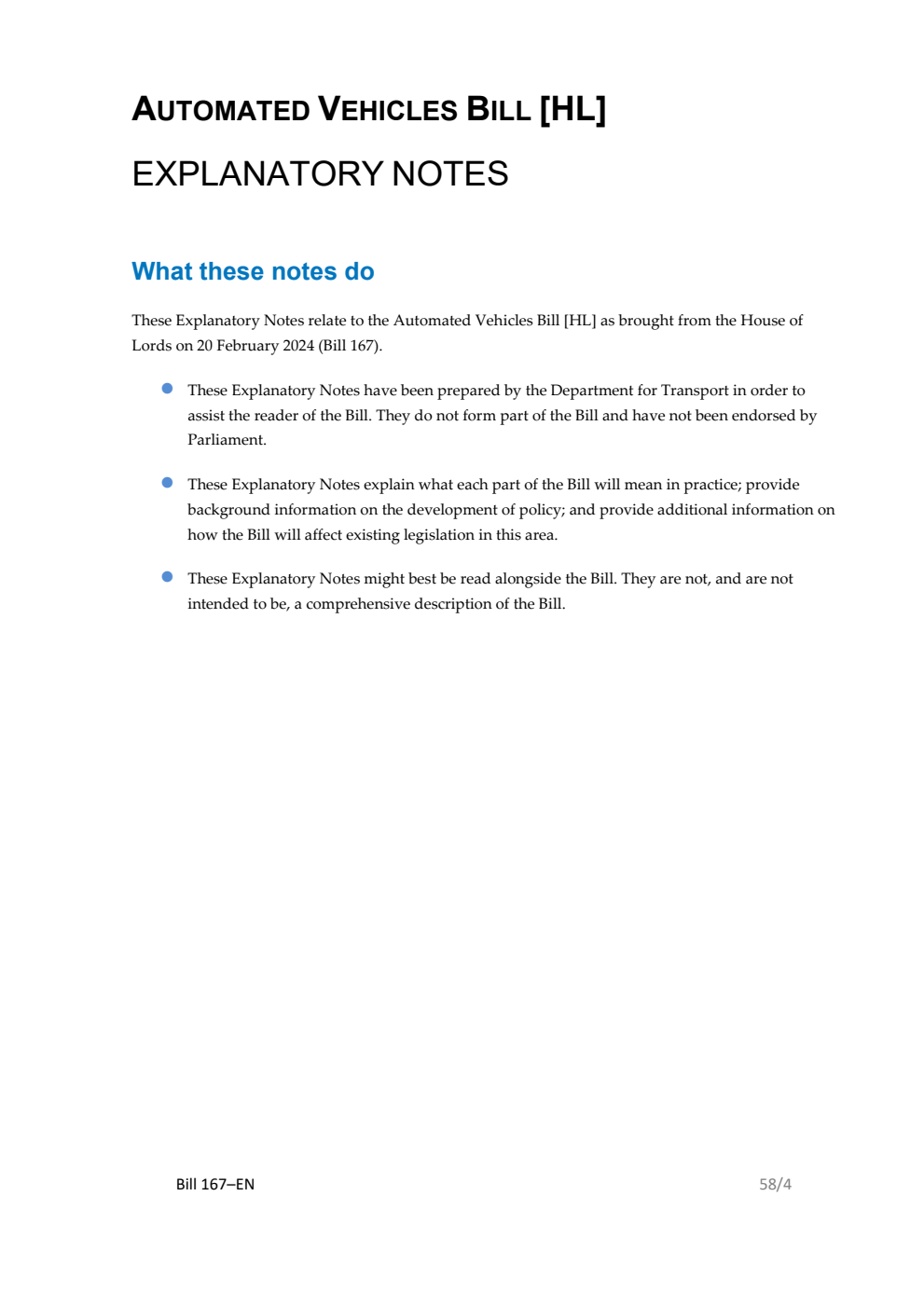 Automated Vehicles Bill Explanatory Notes