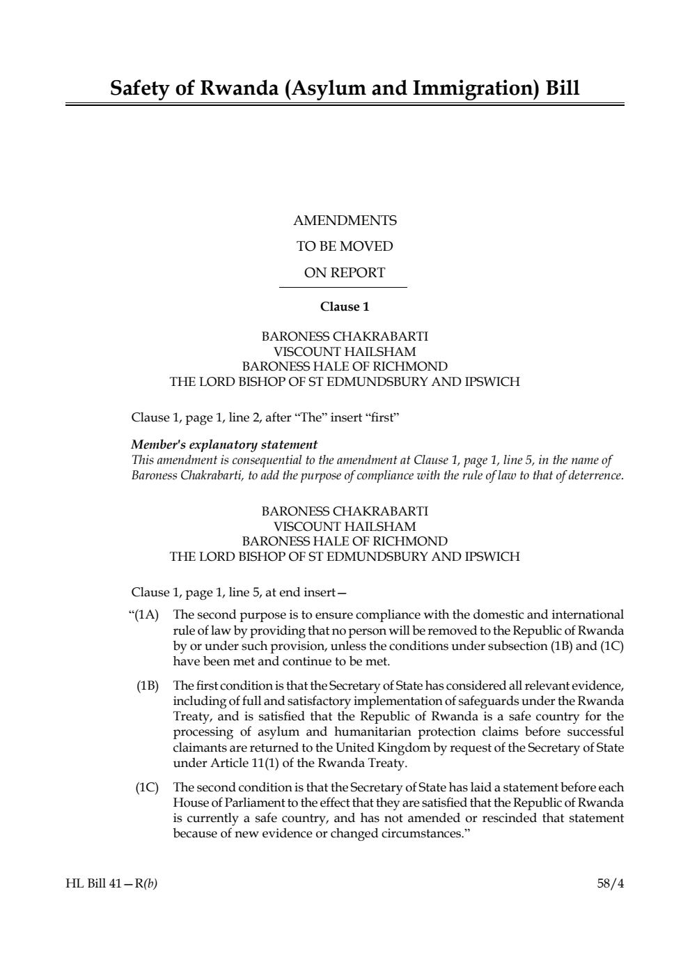 Safety of Rwanda (Asylum and Immigration) Bill Amendments to be moved on report