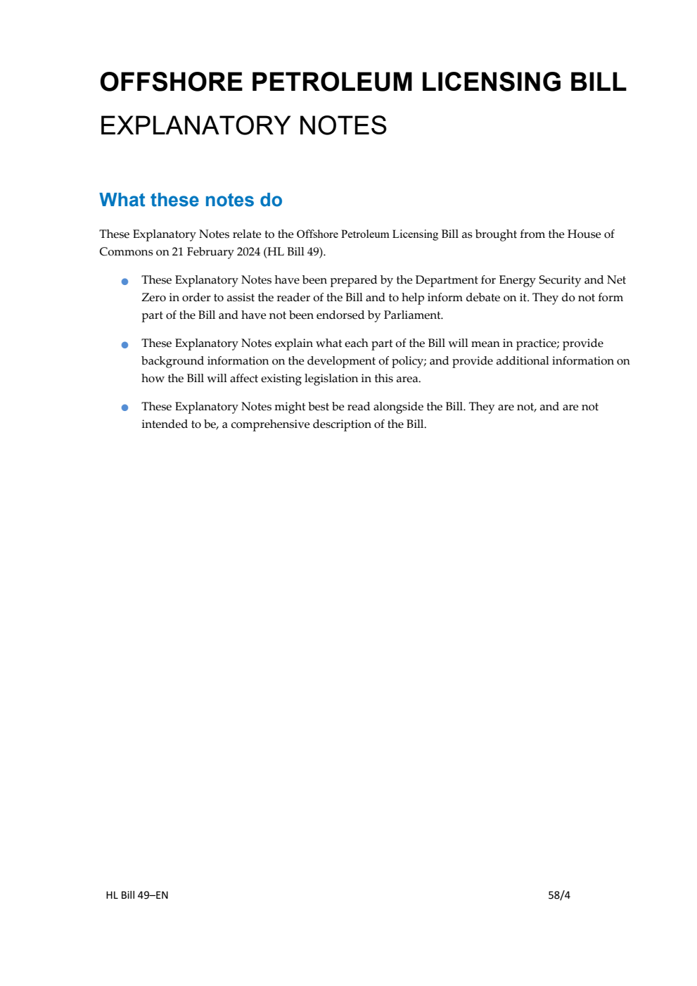 Offshore Petroleum Licensing Bill Explanatory Notes