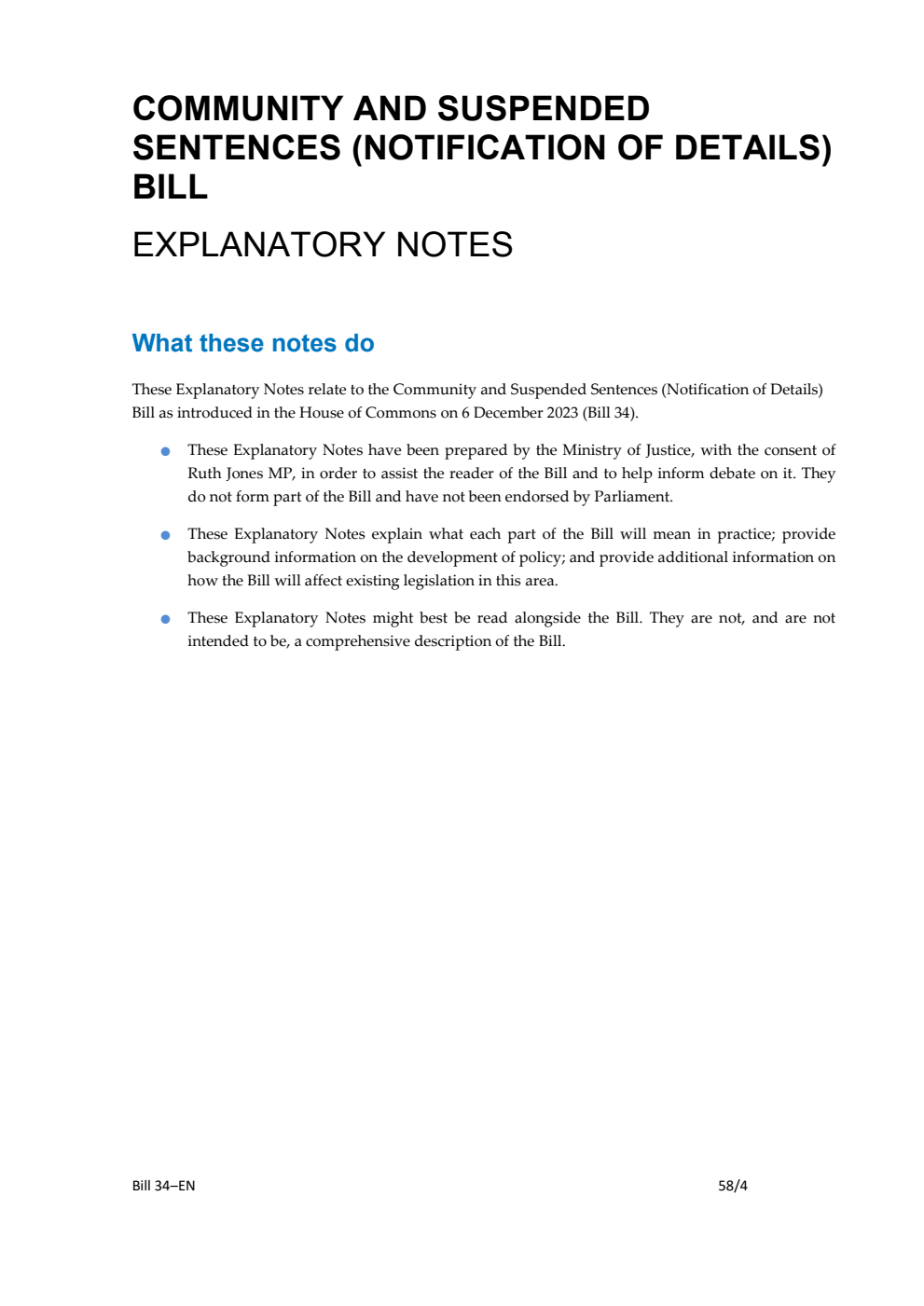 Community and Suspended Sentences (Notification of Details) Bill Explanatory Notes